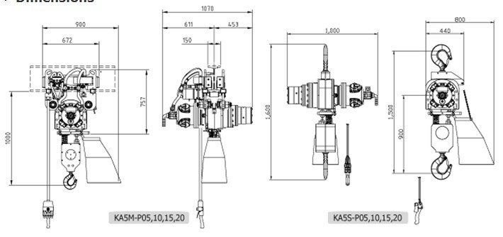 韓國(guó)KHC KA5氣動(dòng)葫蘆尺寸