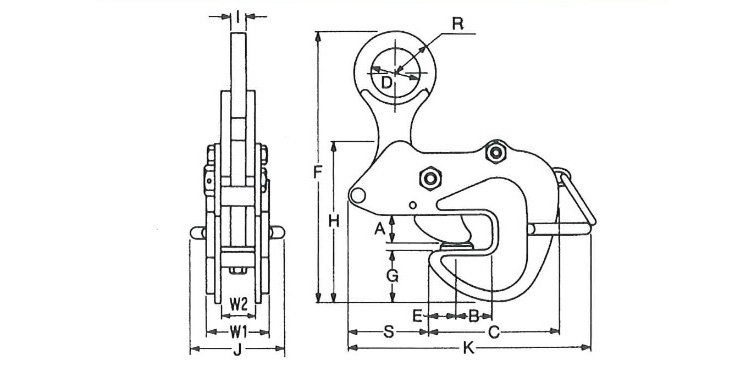 鷹牌AMN型橫吊鋼板起重鉗尺寸